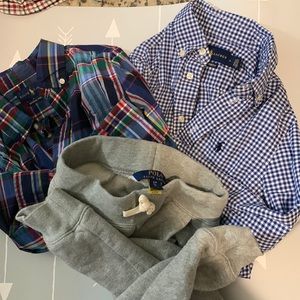 3 pc bundle of Ralph Lauren boys, 2 button up sz:6 and sweats sz:s8
